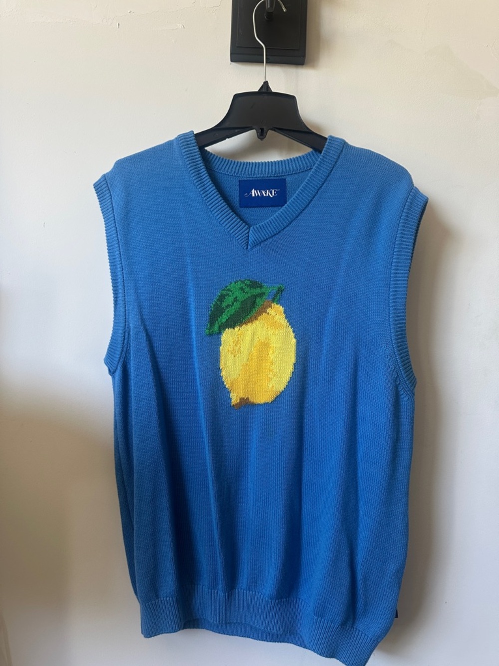 Awake Blue V-Neck Knit Vest with Lemon Motif